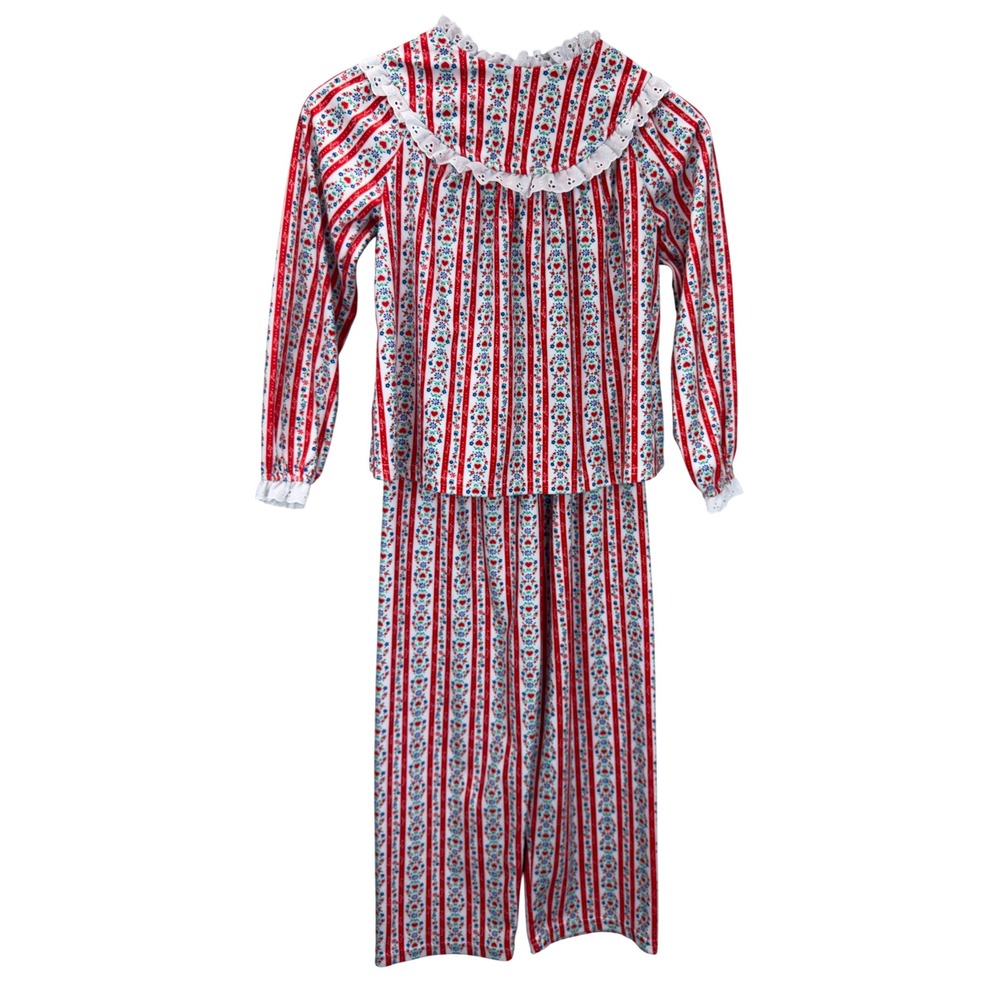 Lanz Flannel Pajama Set Girls Size M (7/8) Tyrolean Heart Folk Cottage Alpine